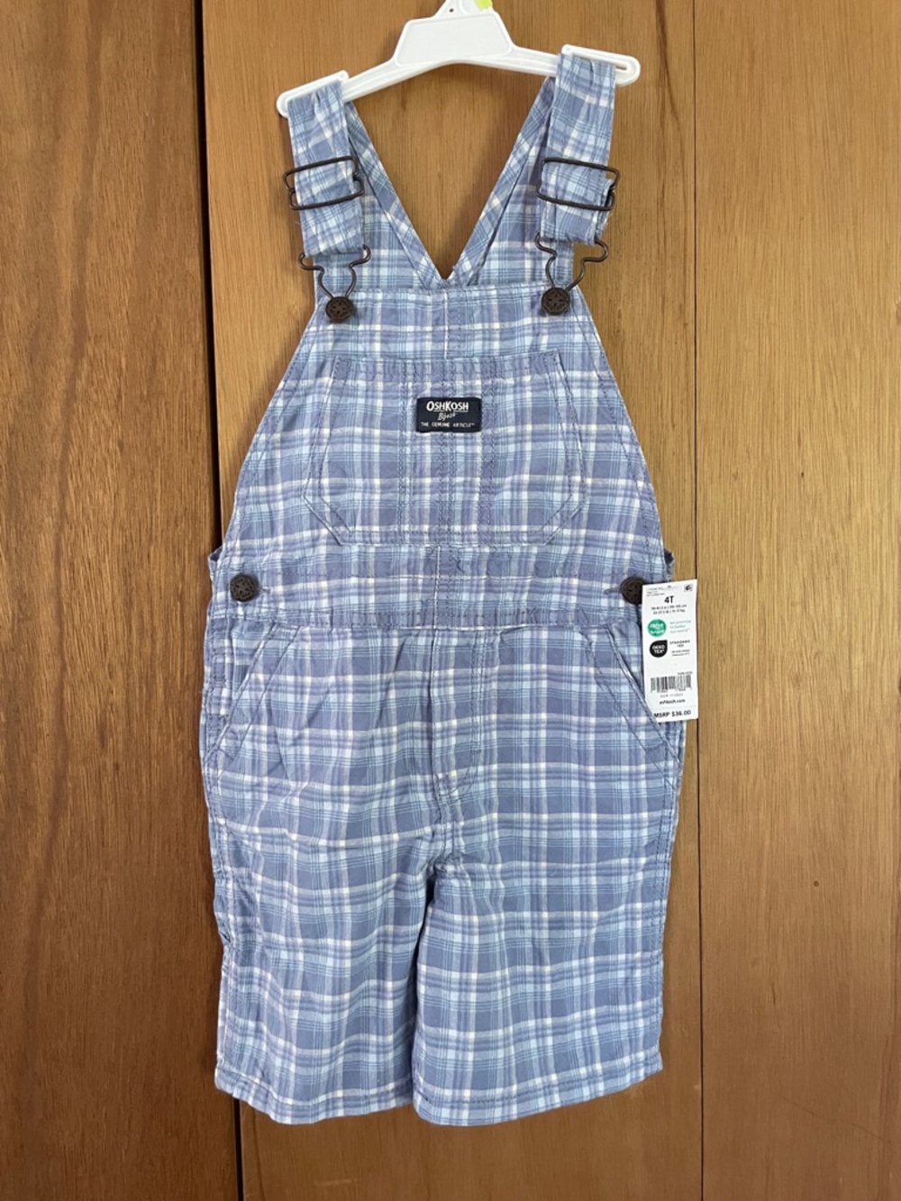 OshKosh B'gosh Light Blue Plaid Short Overalls